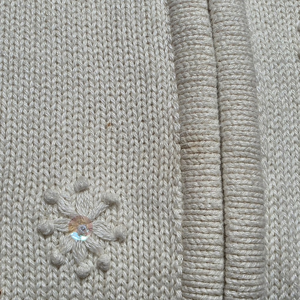 CJ Banks Ivory Knit Zip Vest Winter Tree Snowflake Sequin Hand Embroider Plus 1X - Picture 13 of 14